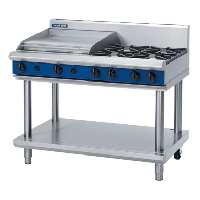Commercial Cooktop | Open Burner with Griddle | 4 Burners & 1 Griddle | Natural Gas | 1200mm | Blue Seal Evolution G518B-LS/N