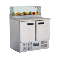 Commercial Pizza Prep Counter | 2 Door Refrigerated Prep Table | Glass Sneeze Guard | 256L Capacity | Polar G-Series GH266