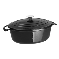 Oval Casserole Dish | Black Cast Iron Cooking Pot | 5 Litre Capacity | Vogue GH306