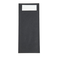 Black Cutlery Pouch | Europochette Cutlery Pouch | With White Napkin | Europochette (Pack of 500)
