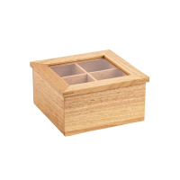 Mini Tea Box with Lid | Wooden Tea Storage Container | Glass Lid Display | Olympia GL089