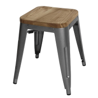 Bistro Low Stools | Bar Stools with Wooden Seat | Gun Metal Finish | Bolero GM636