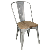 Bistro Side Chairs | Wooden Seat Pad Chairs | Galvanised Steel Frame | Bolero GM642 (Pack of 4)