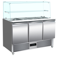 Commercial Refrigerated Pizza Prep Counter | Salad Prep Table | 3 Door with Glass Display | King GST1365.HD
