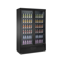 Commercial Upright Glass Door Drinks Fridge | Beverage Display Cooler | Double Door | Black | King KXG1253