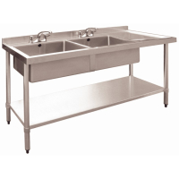 Commercial Double Bowl Catering Sink | Right Draining Board | 1500x600x850mm | Modena M905-GA