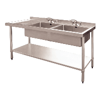 Commercial Double Bowl Catering Sink | Kitchen Sink with Left Draining Board | 1500x600x850mm | Modena M906-Ga
