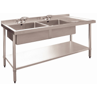 Commercial Double Bowl Catering Sink | Right Draining Board | 1800 x 600 x 850mm | Modena M908-GA