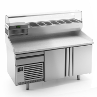 Commercial Pizza Prep Counter & Sandwich Table, Double Hinged Door, Granite Worktop, Stainless Steel | Double Hinged Door Pizza Prep Counter