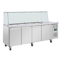 Commercial Saladette Counter | Refrigerated Pizza Prep Table | 4 Door with Sneeze Guard | Polar U-Series UA019