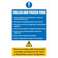 Chilled and Frozen Foods Sign | Food Safety Compliance Sign | Blue Plastic | Vogue W197