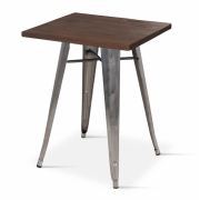 Borrello B2003 Tolix Style 60x60cm Metal Dining Table in Gunmetal Steel with Solid Elm Wood Top