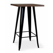 Borrello B2004 Tolix Style 60x60cm Metal High Bar Table in Black with Solid Elm Wood Top