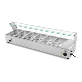 Commercial Bain Marie Food Warmer | 6 x GN1/3 Hot Holding Unit | Glass Display Cover | Modena
