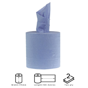 Centrefeed Blue Rolls | Cleaning Paper Towels | 2ply 120m | Jantex DL921