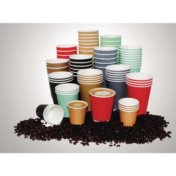 Fiesta Takeaway Coffee Cups Ripple Wall Kraft Black 8oz x25 CM540