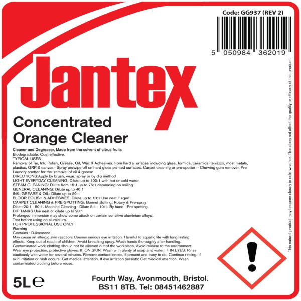Jantex Orange Based Citrus Cleaner and Degreaser 5 Litre GG937