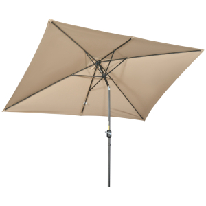 Outsunny 3x2m Patio Parasol Garden Umbrellas Canopy with Aluminum Tilt Crank Rectangular Sun Shade Steel Khaki
