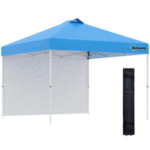 Outsunny 3x(3)M Pop Up Gazebo Tent with 1 Sidewall Roller Bag Adjustable Height Event Shelter Tent for Garden Patio Blue