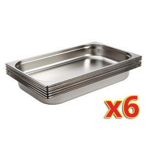 Vogue Stainless Steel 1/1 Gastronorm Pans 65mm Set of 6 S895