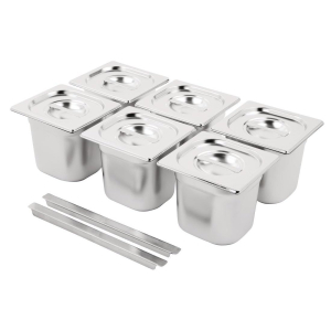 Vogue Stainless Steel Gastronorm Pan Set  6 x 1/6 with Lids SA243