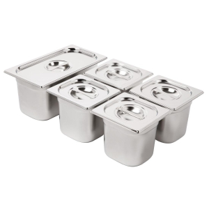 Vogue Stainless Steel Gastronorm  Set  1/3 and 4 x 1/6 with Lids SA246