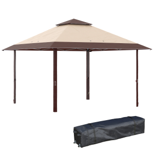 Outsunny 4x4m Pop-up Gazebo Double Roof Canopy Tent with UV Proof Roller Bag & Adjustable Legs Outdoor Party Steel Frame Coffee