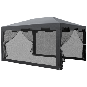Outsunny 4 mx3 m Gazebo Party Tent Outdoor Canopy Garden Sun Shade w-Mesh Sidewalls Dark Grey