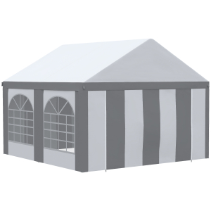 Outsunny 4x4m Galvanised Party Tent Marquee Gazebo with Sides Four Windows and Double Doors for Parties Wedding and Events