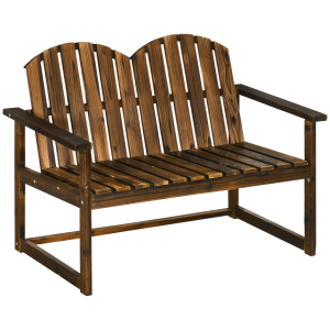 Outsunny Outdoor Wooden Garden Bench Patio Loveseat Chair with Slatted Backrest and Smooth Armrests for Two People for Yard Lawn Carbonised Finish