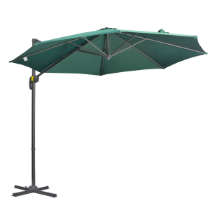 Outsunny 3x3(m) Cantilever Parasol with Cross Base Garden Umbrella with 360° Rotation Crank Handle and Tilt for Outdoor Patio Green