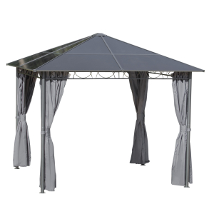 Outsunny 3x3(m) Hardtop Gazebo with UV Resistant Polycarbonate Roof Steel & Aluminum Frame Garden Pavilion with Curtains Grey