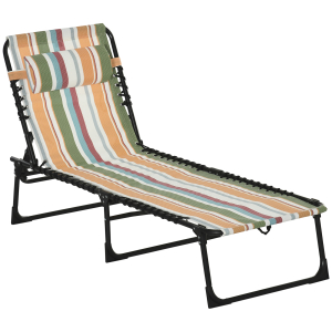 Outsunny Folding Sun Lounger Beach Chaise Chair Garden Reclining Cot Camping Hiking Recliner with 4 Position Adjustable Multicolored