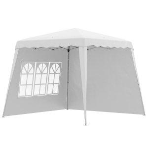 Outsunny 2.9x2.9m Pop Up Gazebo with 2 Sides Slant Legs and Carry Bag Height Adjustable UV50+ Party Tent Event Shelter for Garden Patio White