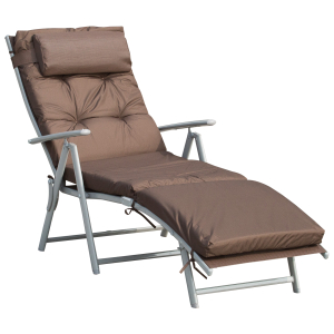 Outsunny Outdoor Patio Sun Lounger Garden Texteline Foldable Reclining Chair Pillow Adjustable Recliner with Cushion-Brown