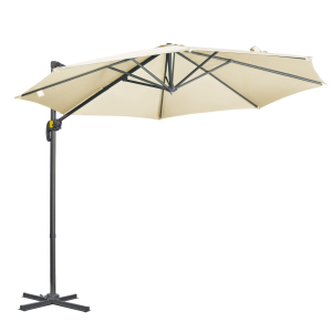 Outsunny 3x3(m) Cantilever Parasol with Cross Base Garden Umbrella with 360° Rotation Crank Handle and Tilt for Outdoor Patio Cream White