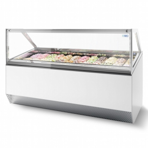 ISA MILLENNIUM ST16 Ventilated Scoop Ice Cream Display White, 16 Pan Scooping Freezer 1496mm wide