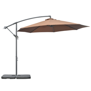 Outsunny 3(m) Garden Banana Parasol Cantilever Umbrella with Crank Handle Cross Base Weights and Cover for Outdoor Hanging Sun Shade Coffee