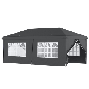 Outsunny 3x6 m Pop Up Gazebo with Sides and Windows Height Adjustable Party Tent with Storage Bag for Garden Camping Event Black