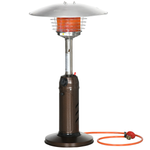 Outsunny Gas Patio Heater with Tip-over Protection Outdoor Heater with Piezo Ignition Adjustable Heat Regulator and Hose for Garden Camping Brown
