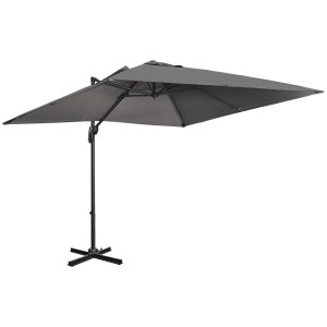 Outsunny 2.7x2.7 m Cantilever Parasol Square Overhanging Umbrella with Cross Base Crank Handle Tilt 360° Rotation and Aluminium Frame Dark Grey