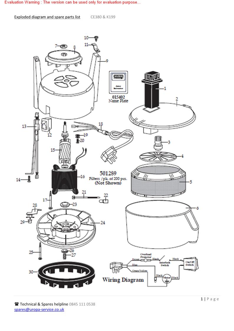 Waring CE380 Exploded Diagram