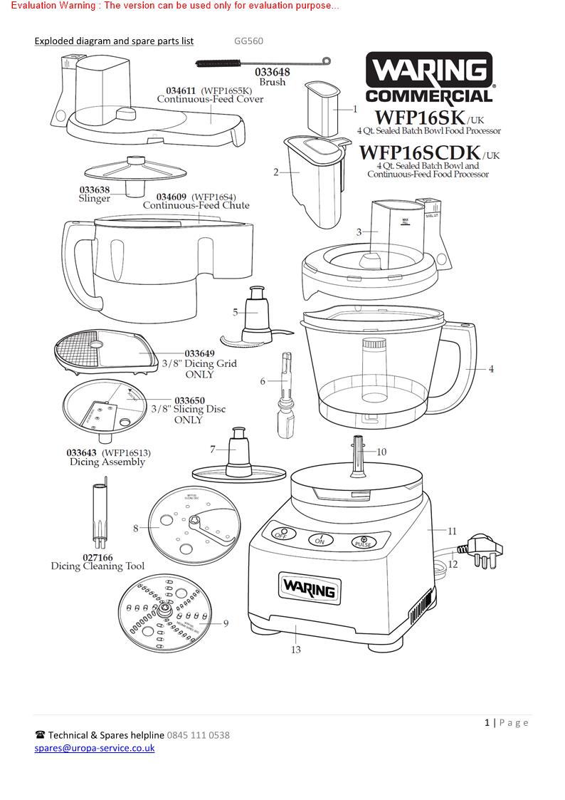 Waring GG560 Exploded Diagram